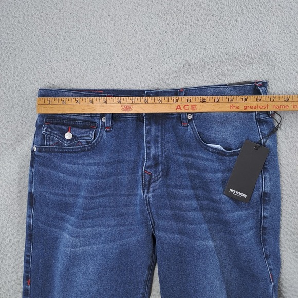 True Religion Ricky Relax Straight Jeans Mens 32x34 Blue Flap Pocket Stretch NWT - Picture 14 of 16